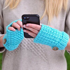 Aqua Blue Wrist Warmers, Fingerless Gloves, Made in Canada